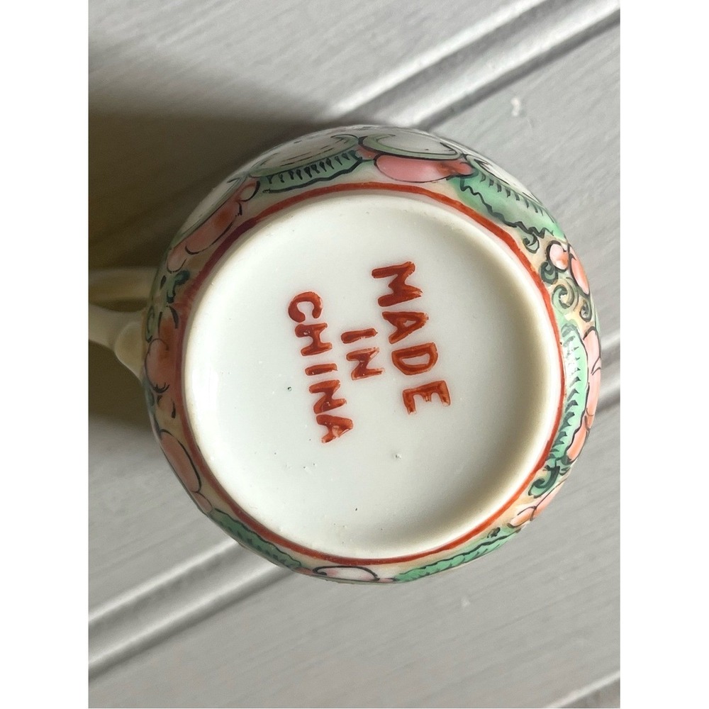 Famille Rose Medallion Chinese Porcelain Demitasse Cup Vintage Stamped Colorful - Picture 8 of 10